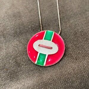Y2K Skalli Paris pink and green silver button pendant necklace